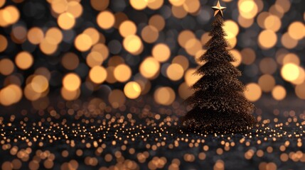 Wall Mural - dark festive tree with golden lights