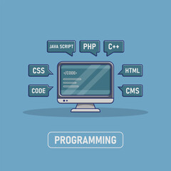 cute cartoon simple programing css, code, java script. science technology premium isolated concept v