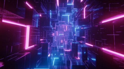 Wall Mural - 3d abstract neon light trail technology virtual reality corridor tunnel background. cyberpunk futuri