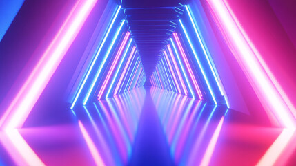 Wall Mural - 3d abstract neon light trail technology virtual reality corridor tunnel background. cyberpunk futuri