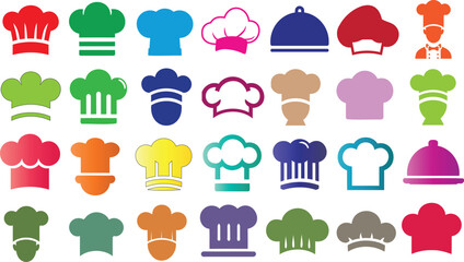 Wall Mural - chef hat vector set, colorful chef caps, chef hats kitchen icons showcasing vibrant culinary symbols