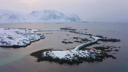 Wall Mural - 4k drone forward video (ultra high definition) of small fishing village - hovsund, norway. majestic 