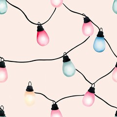 Wall Mural - A seamless Pattern Colorful string lights create a festive atmosphere perfect for celebrations and events.