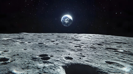 Wall Mural - cinematic planet earth view from the moon surface. starry space in the background. travel across the