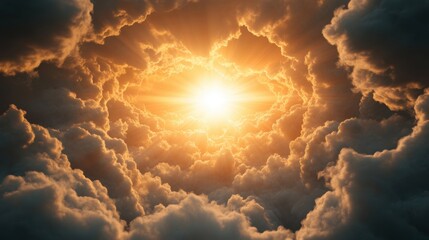 Wall Mural - sunlight pierces through swirling clouds, creating a breathtaking view during sunset, illuminating t