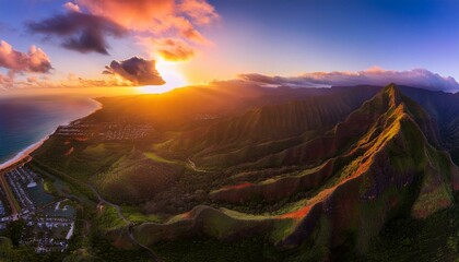 Wall Mural - a sunset on a  mountain 