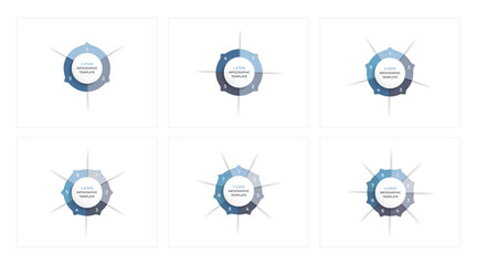 Set of six circle infographic templates - 3, 4, 5, 6, 7 and 8 parts, circular process template, vector eps10 illustration