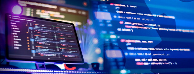 Wall Mural - programmer developer screen. desktop pc monitor photo. it business.