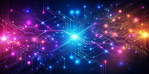 A vibrant tapestry of interconnected circuits, glowing with a kaleidoscope of colors, symbolizing the intricate web of digital communication and the boundless potential of technological advancement.