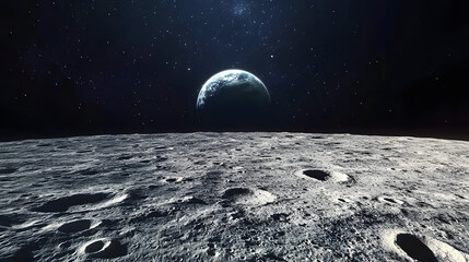 Wall Mural - cinematic planet earth view from the moon surface. starry space in the background. travel across the