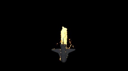 Wall Mural - nasa spacecraft burning on fire top down view 3d rendering with alpha channel of fire simulation (th