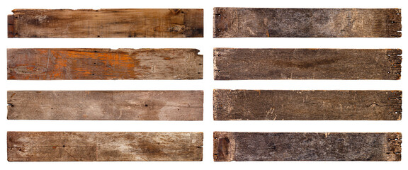 Wall Mural - Empty wooden sign Empty wooden sign board set isolated on white background. Old plank wood. Used for montage to add textisolated on white background. Old plank wood. Used for montage to add text