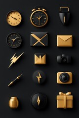 Wall Mural - Elegant black and gold icon collection for modern web design