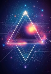 Wall Mural - Abstract background with a blue and purple cosmic theme, featuring neon geometric shapes and a glowing triangular design