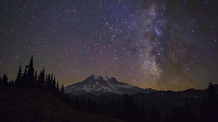 Stunning night sky with the Milky Way stretching across a starry backdrop. Ideal for nature and astronomy themes.