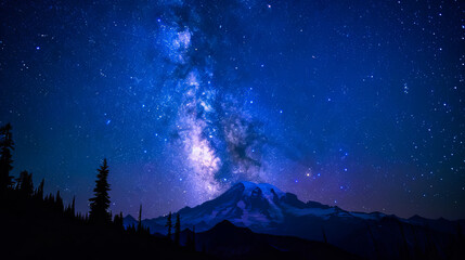 Stunning night sky with the Milky Way stretching across a starry backdrop. Ideal for nature and astronomy themes.