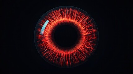 Wall Mural - a vivid, abstract representation of an eye, featuring glowing red lines radiating from the center, s