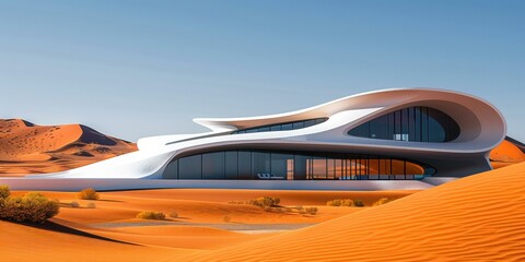 Wall Mural - Modern architecture in a desert landscape. AI.