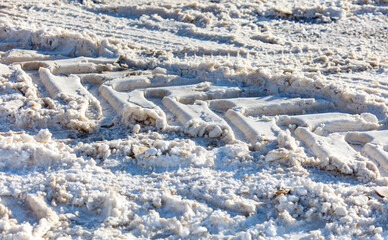 Wall Mural - A tire track in the snow