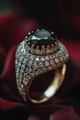 Wall Mural - Ring with black stone and diamonds