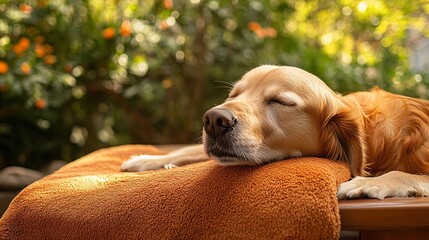 Fototapete - Pet-friendly spa with a relaxed golden retriever getting a gentle massage showing premium pet pampering services with side empty space for text Stockphoto style