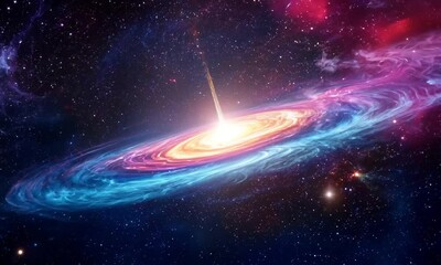 Wall Mural - Amazingly colorful galaxy in outer space, with swirling, sparkling stars, vibrant nebulae in pinks, blues, and purples, and a glowing, radiant core