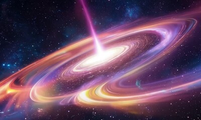 Wall Mural - Amazingly colorful galaxy in outer space, with swirling, sparkling stars, vibrant nebulae in pinks, blues, and purples, and a glowing, radiant core