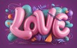 © Ashek Illustration - 3d love text with colorful lettering. Love logo 3D inflated editable text effect. Valentine's day elements.