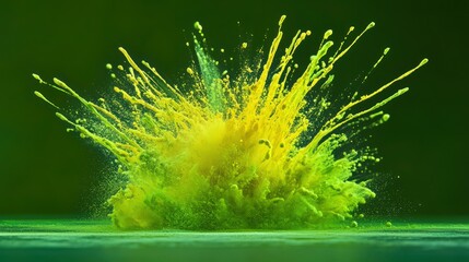 Wall Mural - a dynamic splash of neon green and yellow powder, capturing the lively essence of spring, isolated o