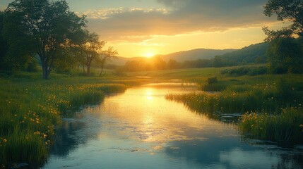 Wall Mural - Sunset over a Tranquil River