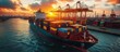 Cargo Ship at Sunset