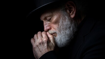 Wall Mural - an elderly jewish man deeply sunken in prayer