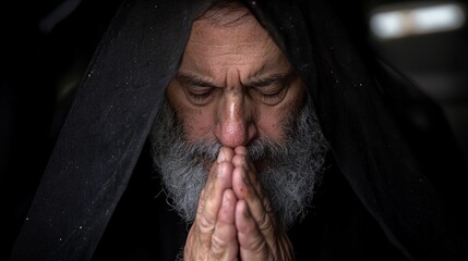 Wall Mural - an elderly jewish man deeply sunken in prayer