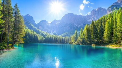 Wall Mural - Mountain Lake in the Sunlight