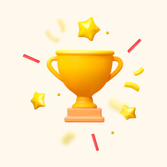 3d winners cup. trophy cup. vector award nomination background with achieve stars