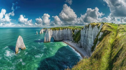 Wall Mural - Panorama of the Etretat Cliffs on a Sunny Day