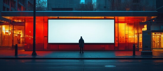 Wall Mural - Man in front of a blank billboard in the city