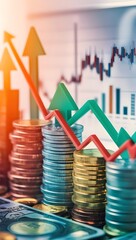 Growth in business financial investment, with upward trending graphs, currency symbols, and investment tools indicating increasing interest and profitability