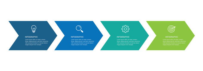 Wall Mural - 4 process infographic arrows design template. planning, marketing, strategy and business presentatio