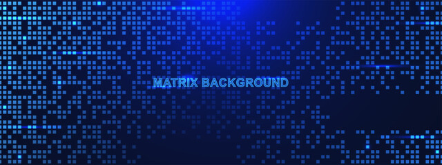 Futuristic computer matrix with glowing particles. Big data, corrupted code and digital technology concept background