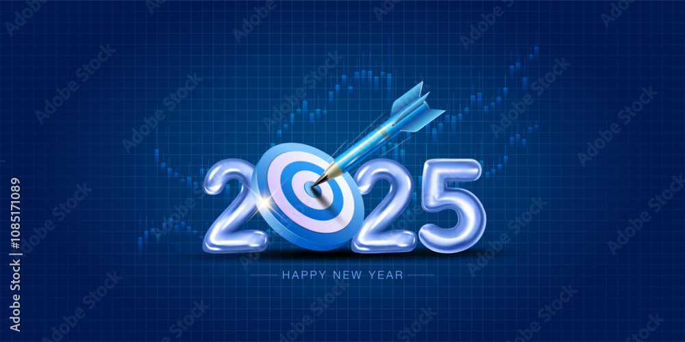 3d Vector Logo design for New Year 2025 with business target and stock