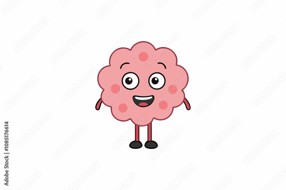 Vector cartoon illustration of cute happy brain character with ...