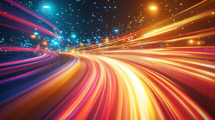 Wall Mural - 3d dynamic abstract neon light streak trail technology virtual reality background. cyberpunk futuris