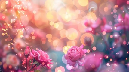 Wall Mural - a vibrant birthday party flyer background, featuring playful pink and rose bokeh lights.