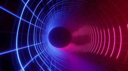 Wall Mural - 3d abstract neon light trail technology virtual reality corridor tunnel background. cyberpunk futuri