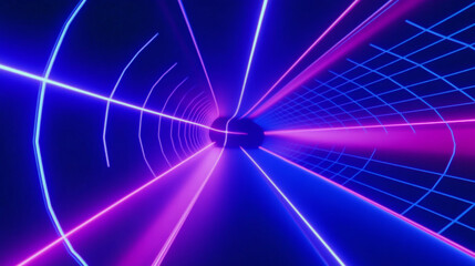 Wall Mural - 3d abstract neon light trail technology virtual reality corridor tunnel background. cyberpunk futuri