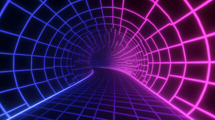 Wall Mural - 3d abstract neon light trail technology virtual reality corridor tunnel background. cyberpunk futuri