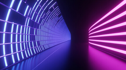 Wall Mural - 3d abstract neon light trail technology virtual reality corridor tunnel background. cyberpunk futuri