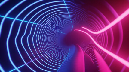 Wall Mural - 3d abstract neon light trail technology virtual reality corridor tunnel background. cyberpunk futuri