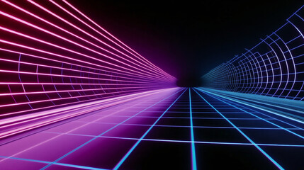 Wall Mural - 3d abstract neon light trail technology virtual reality corridor tunnel background. cyberpunk futuri